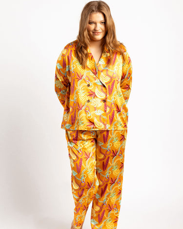 Curve Abstract Fruit Print Satin Button Up Pyjama Set